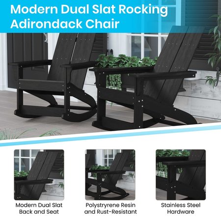 Flash Furniture Black Modern Poly Resin Adirondack Rocking Chair JJ-C14709-BK-GG